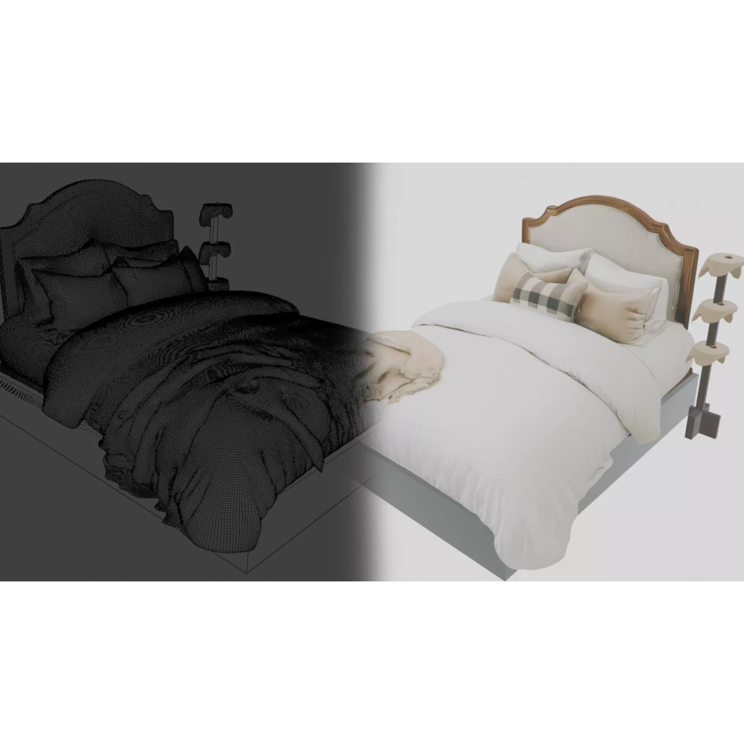 Classic Upholstered Bed 3D Model – High Poly Realistic Furniture, FBX - View 2