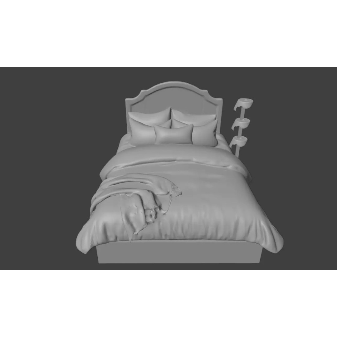 Classic Upholstered Bed 3D Model – High Poly Realistic Furniture, FBX - View 3