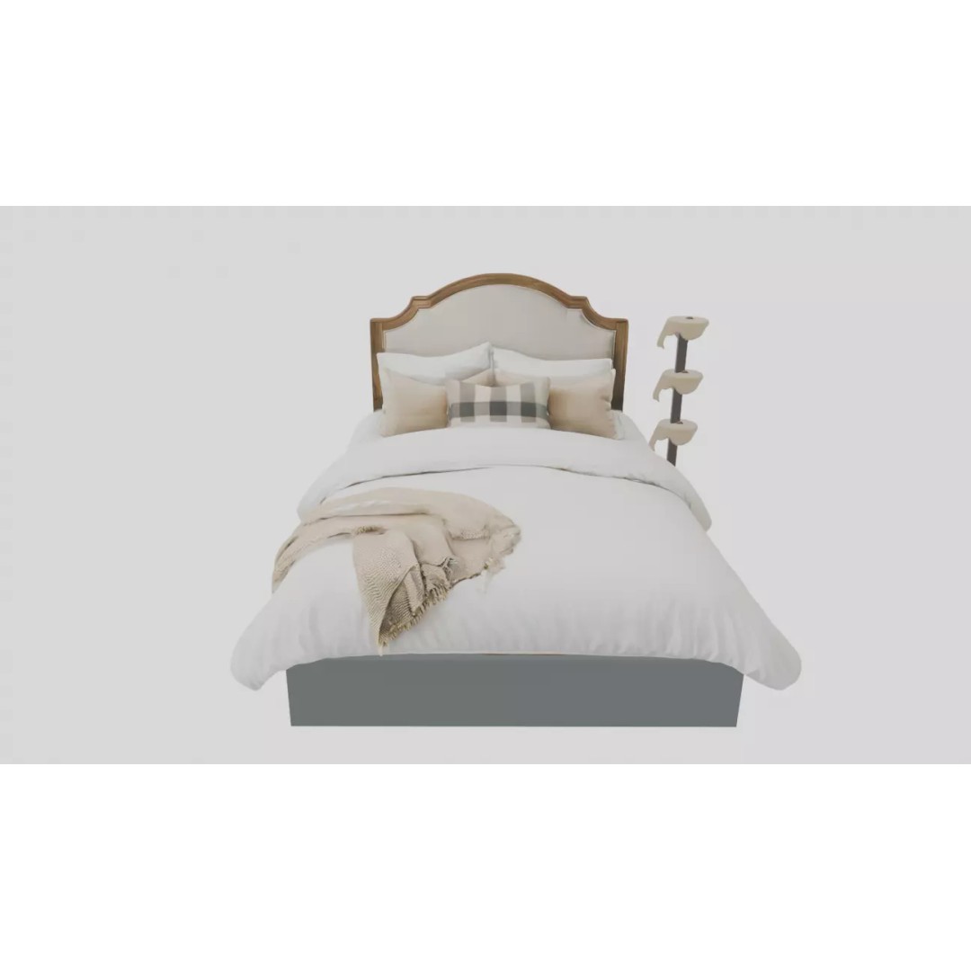 Classic Upholstered Bed 3D Model – High Poly Realistic Furniture, FBX - View 4