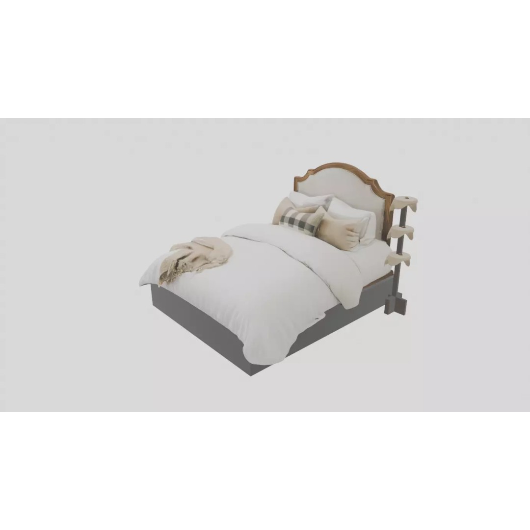 Classic Upholstered Bed 3D Model – High Poly Realistic Furniture, FBX - View 6