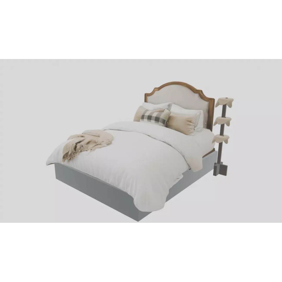 Classic Upholstered Bed 3D Model – High Poly Realistic Furniture, FBX - View 7