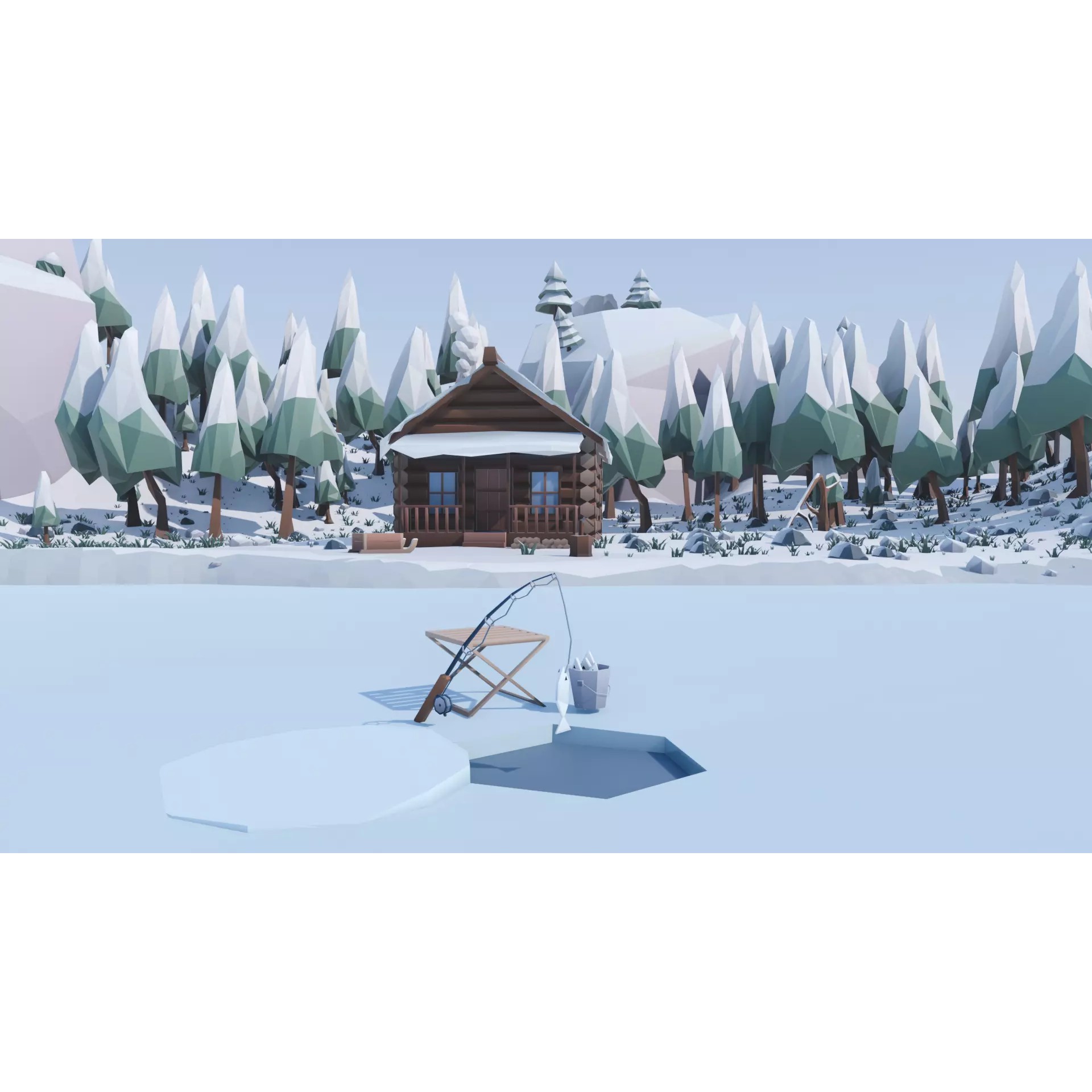 Low Poly Winter Environment Pack - Low-Poly Game-Ready 3D Model - View 3