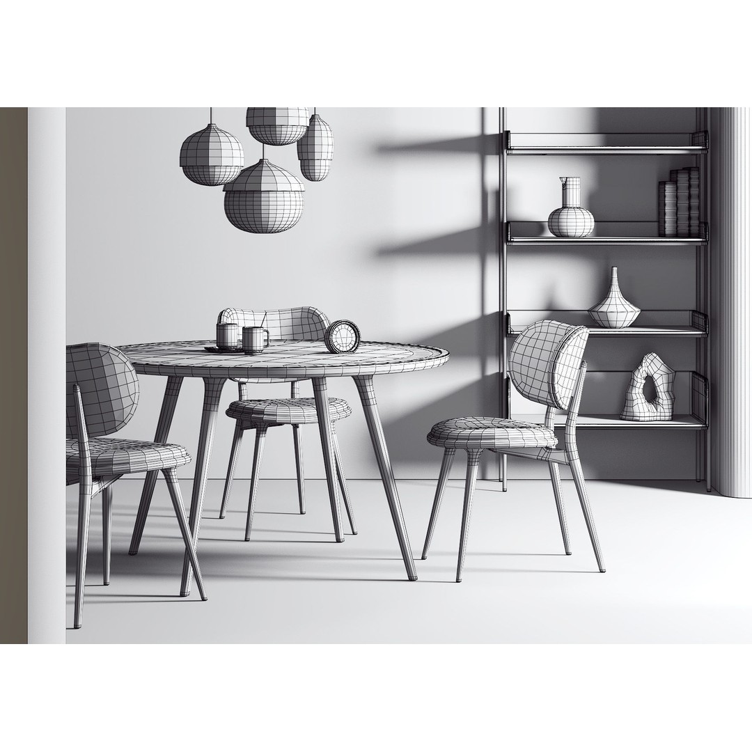 Dining Room Interior 3D Model – Contemporary Wooden Furniture, Vray