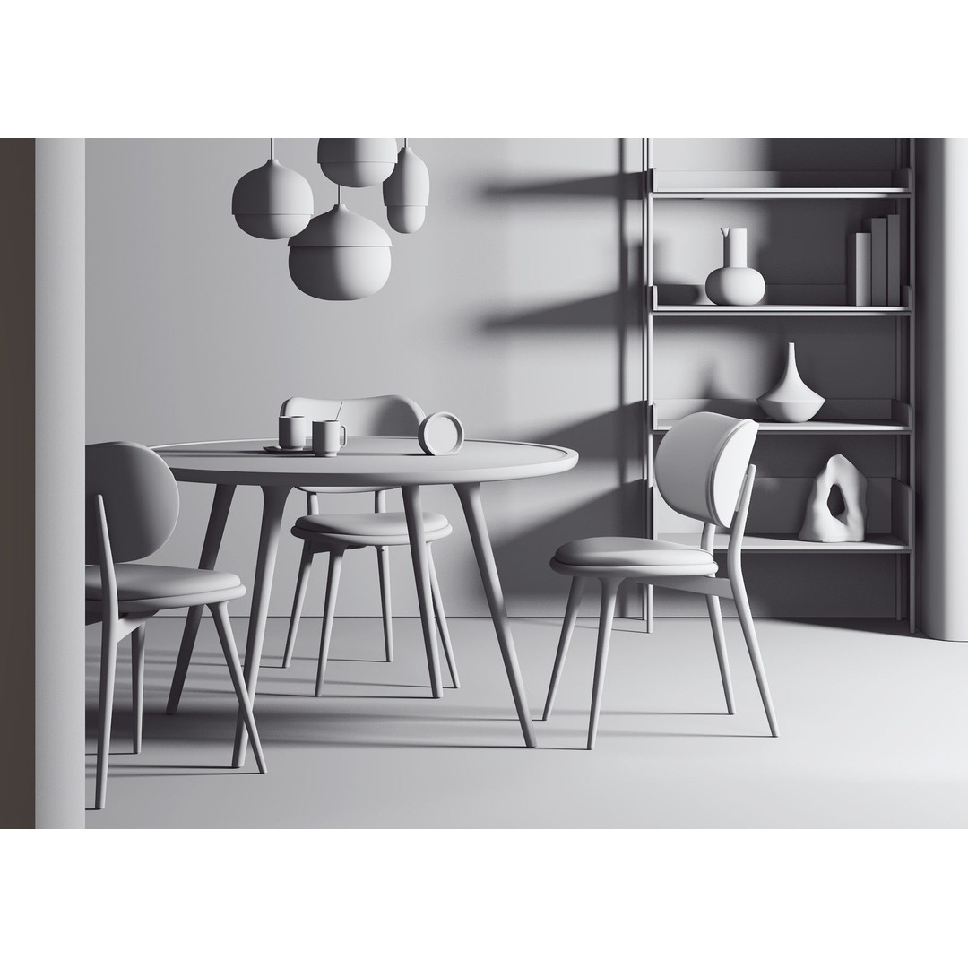 Dining Room Interior 3D Model – Contemporary Wooden Furniture, Vray - View 6