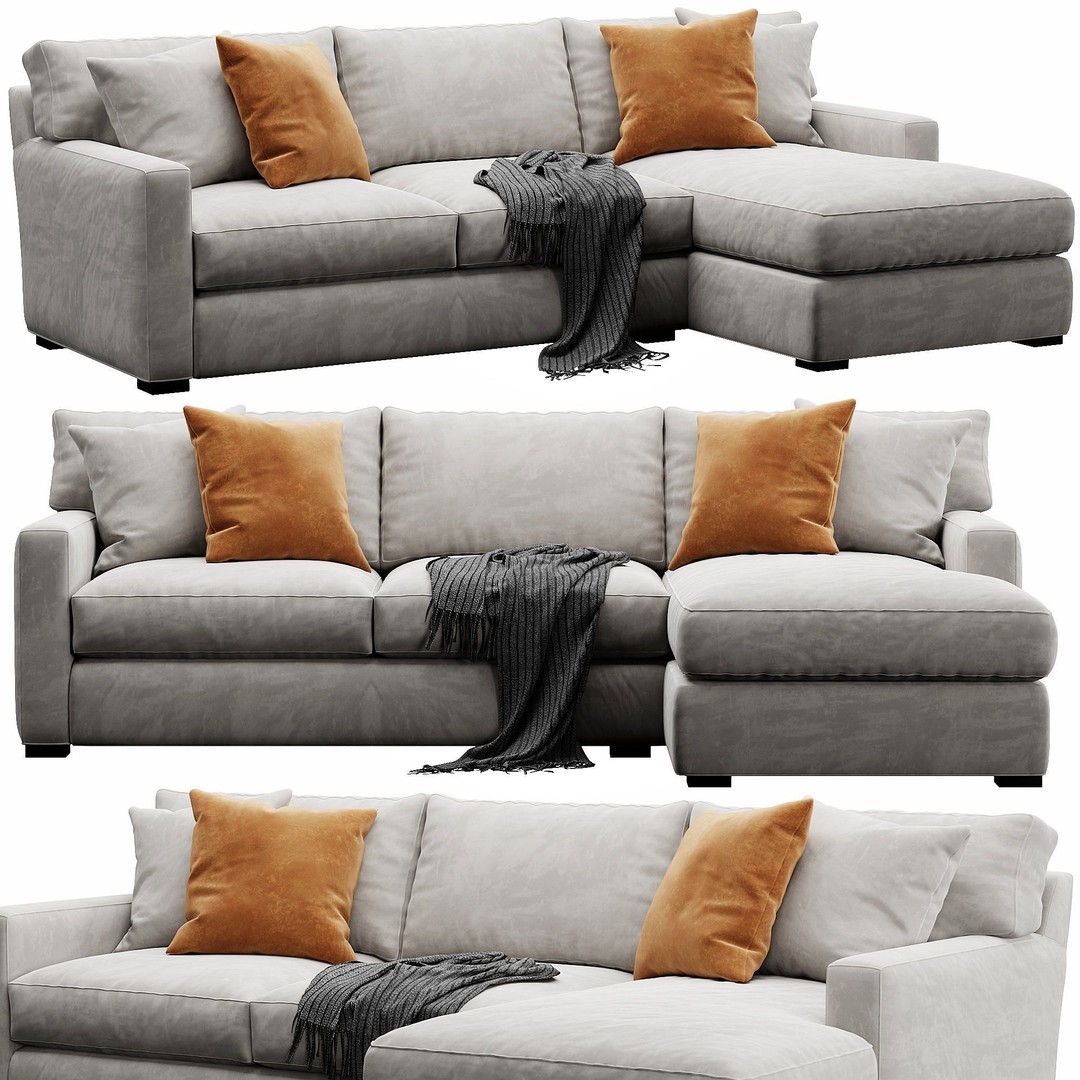 Axis Sofa 3D Model – Velvet/Leather Game-Ready Asset, FBX, OBJ - View 3