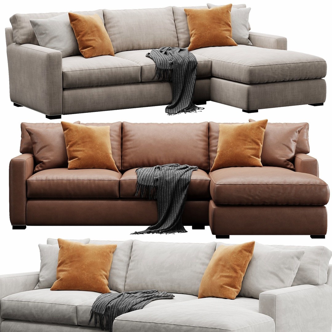 Axis Sofa 3D Model – Velvet/Leather Game-Ready Asset, FBX, OBJ - View 6
