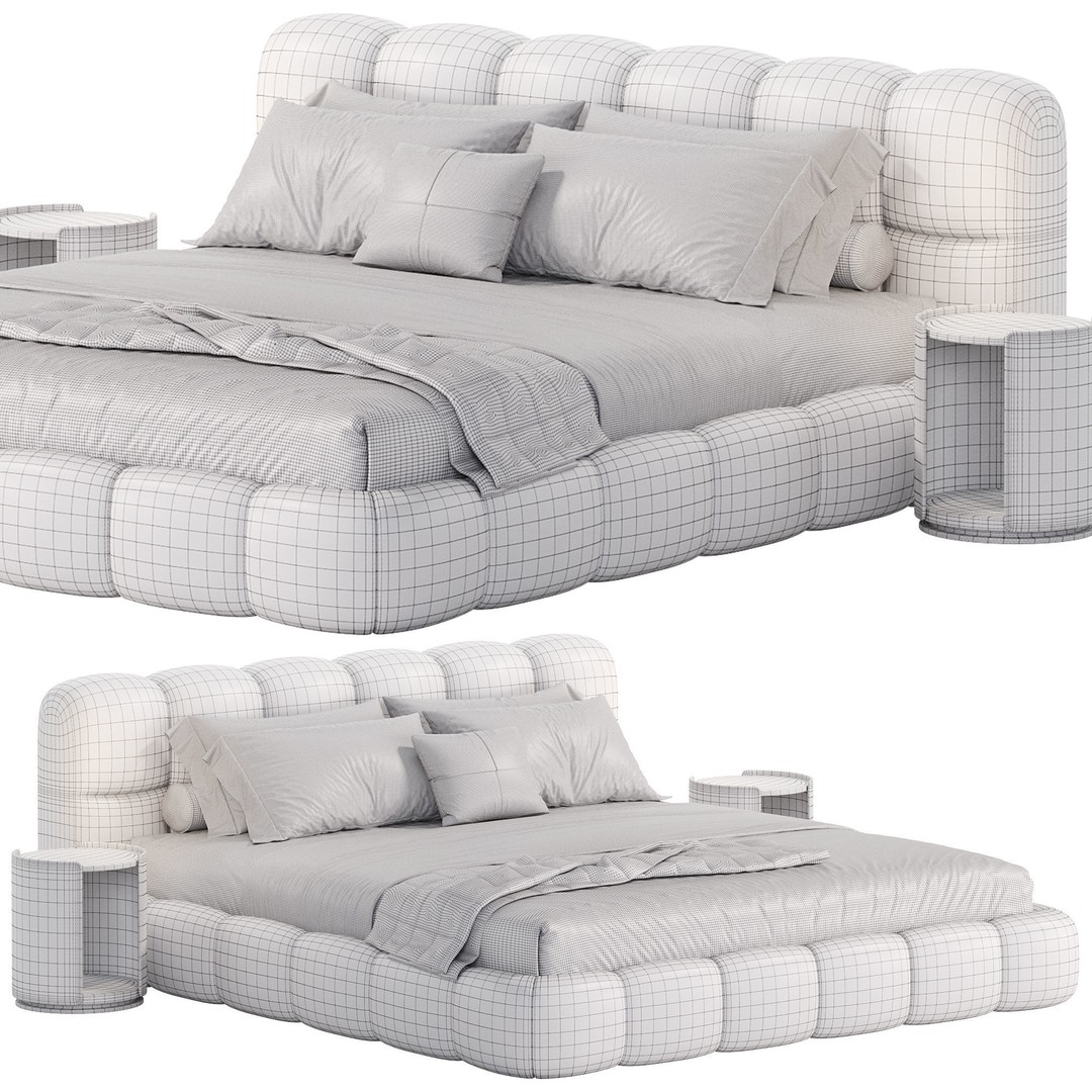 Hildon Boucle Bed 3D Model – High Poly Furniture Asset, FBX, OBJ