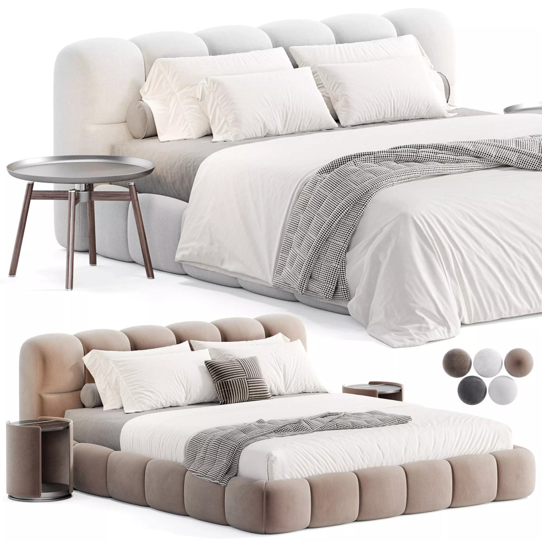 Hildon Boucle Bed 3D Model – High Poly Furniture Asset, FBX, OBJ - View 2
