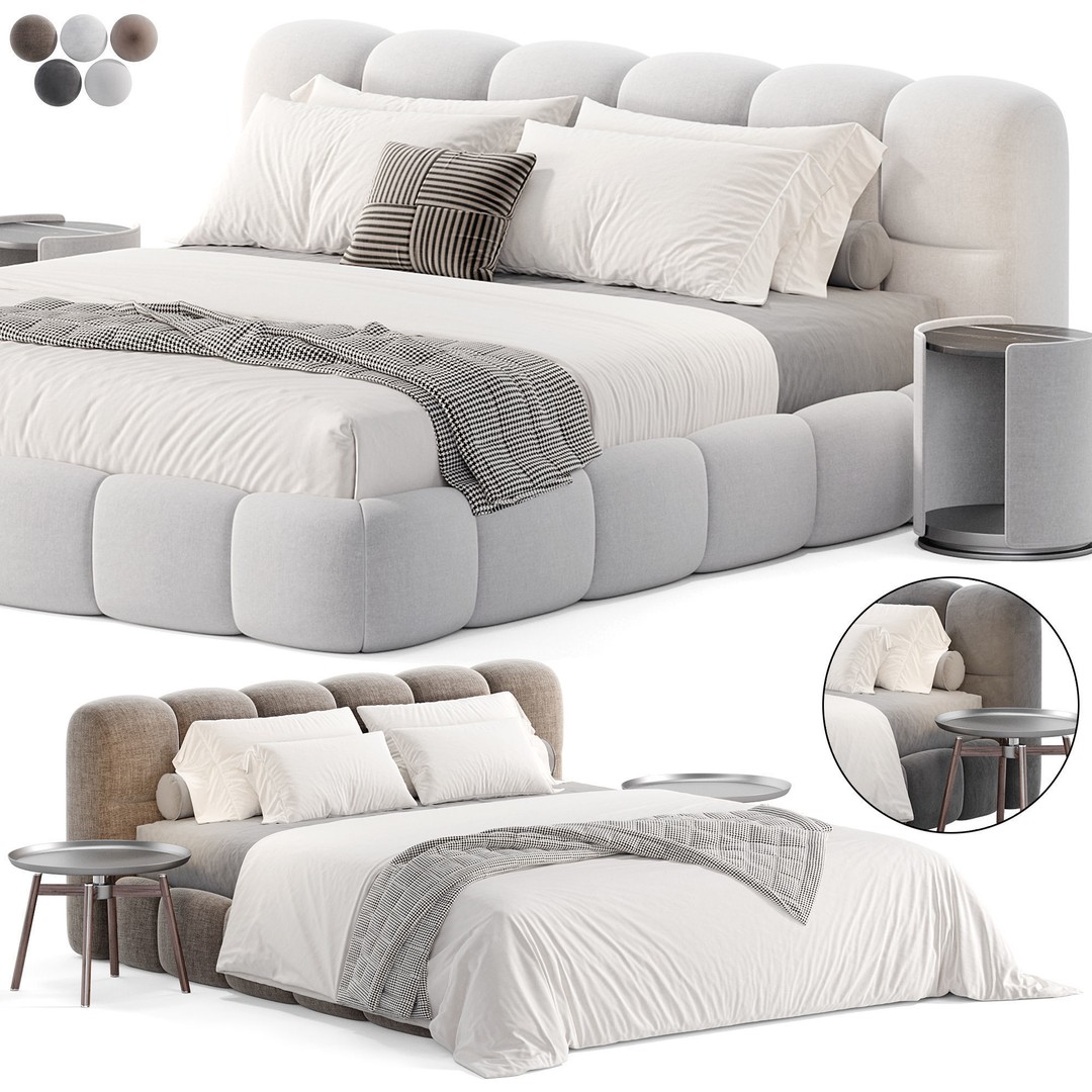 Hildon Boucle Bed 3D Model – High Poly Furniture Asset, FBX, OBJ - View 3