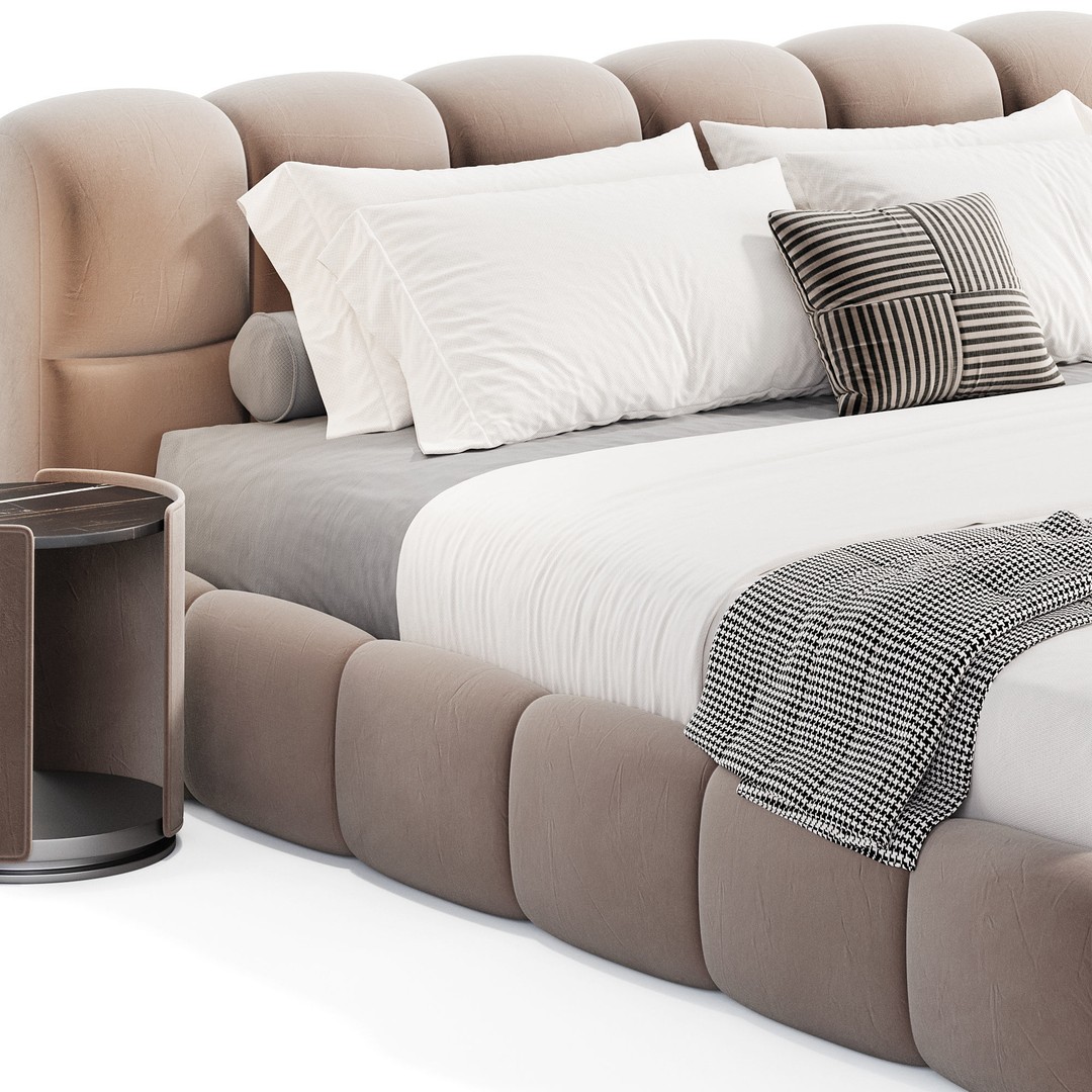 Hildon Boucle Bed 3D Model – High Poly Furniture Asset, FBX, OBJ - View 4