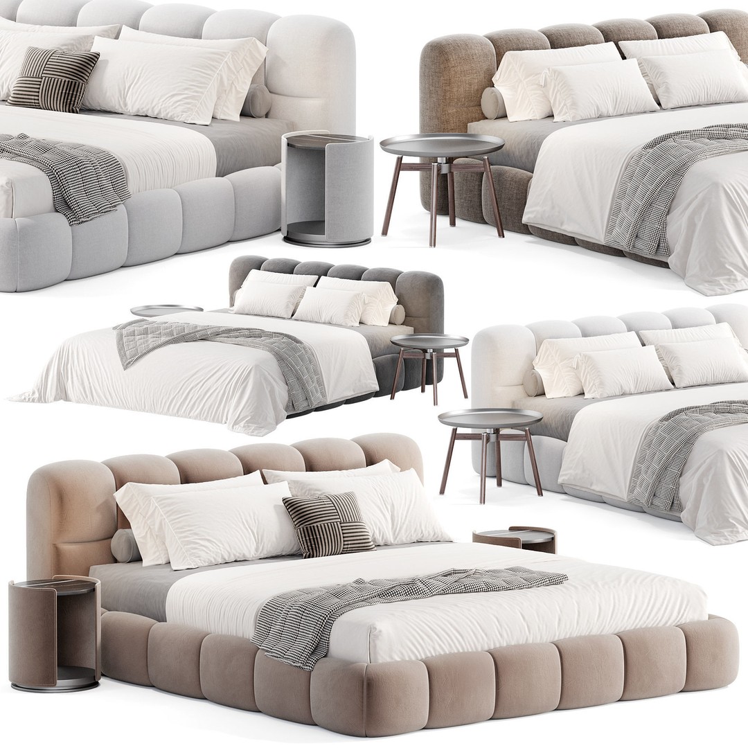Hildon Boucle Bed 3D Model – High Poly Furniture Asset, FBX, OBJ - View 5