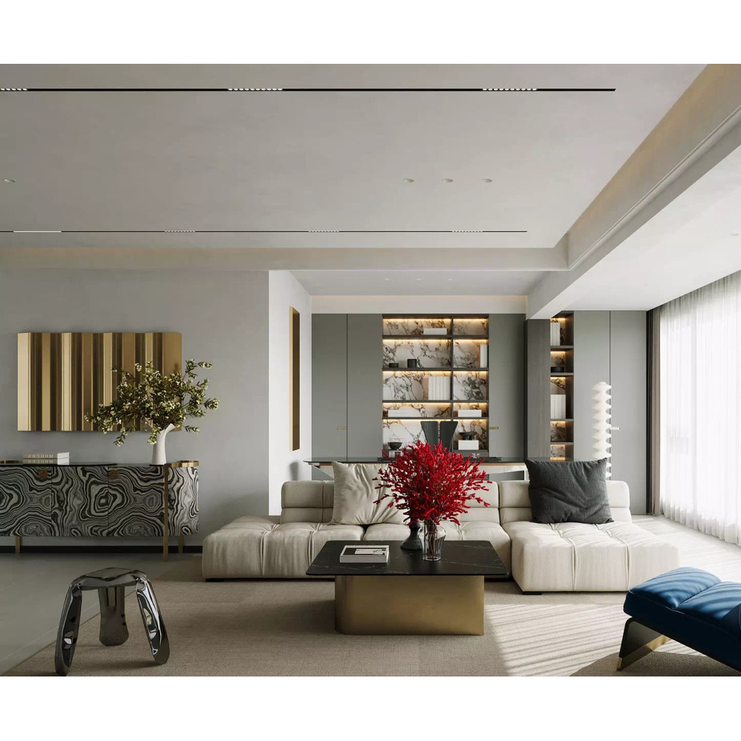 Living Room 3D Model – Modern Workspace Design, Blender - View 3