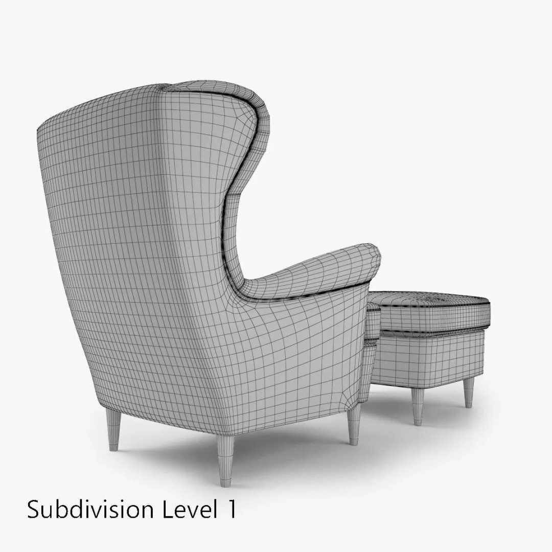Wingback Chair 3D Model – Modern Seating with Footstool, FBX & OBJ