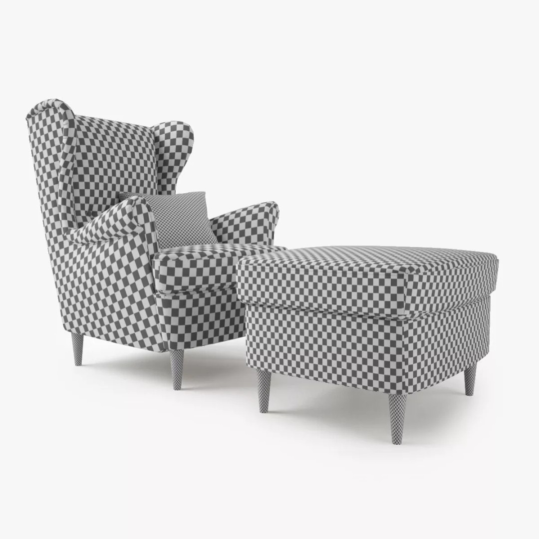 Wingback Chair 3D Model – Modern Seating with Footstool, FBX & OBJ - View 10