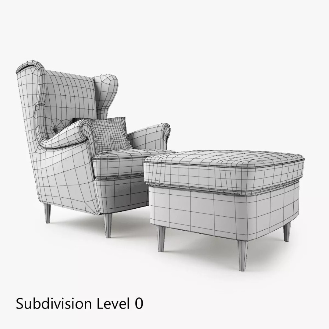 Wingback Chair 3D Model – Modern Seating with Footstool, FBX & OBJ - View 11