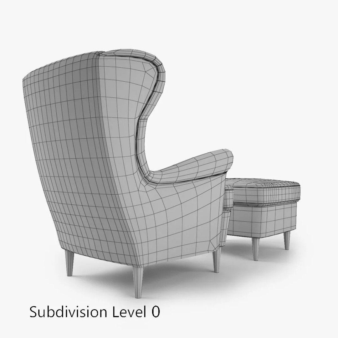 Wingback Chair 3D Model – Modern Seating with Footstool, FBX & OBJ - View 12