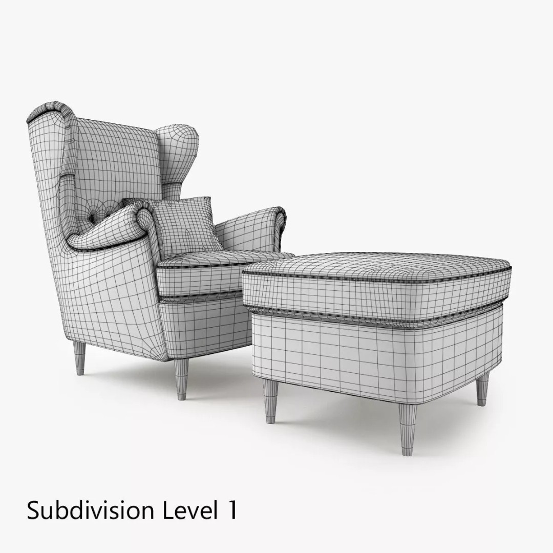 Wingback Chair 3D Model – Modern Seating with Footstool, FBX & OBJ - View 13