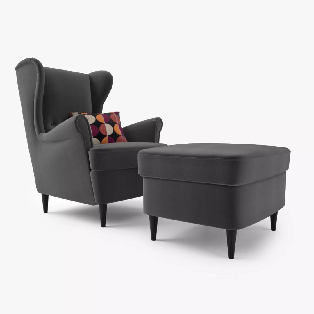 Wingback Chair 3D Model – Modern Seating with Footstool, FBX & OBJ - View 2