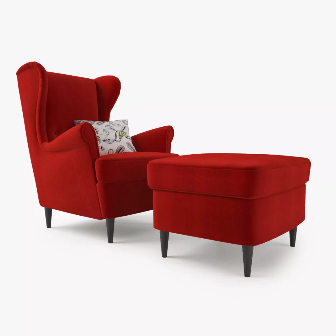 Wingback Chair 3D Model – Modern Seating with Footstool, FBX & OBJ - View 4