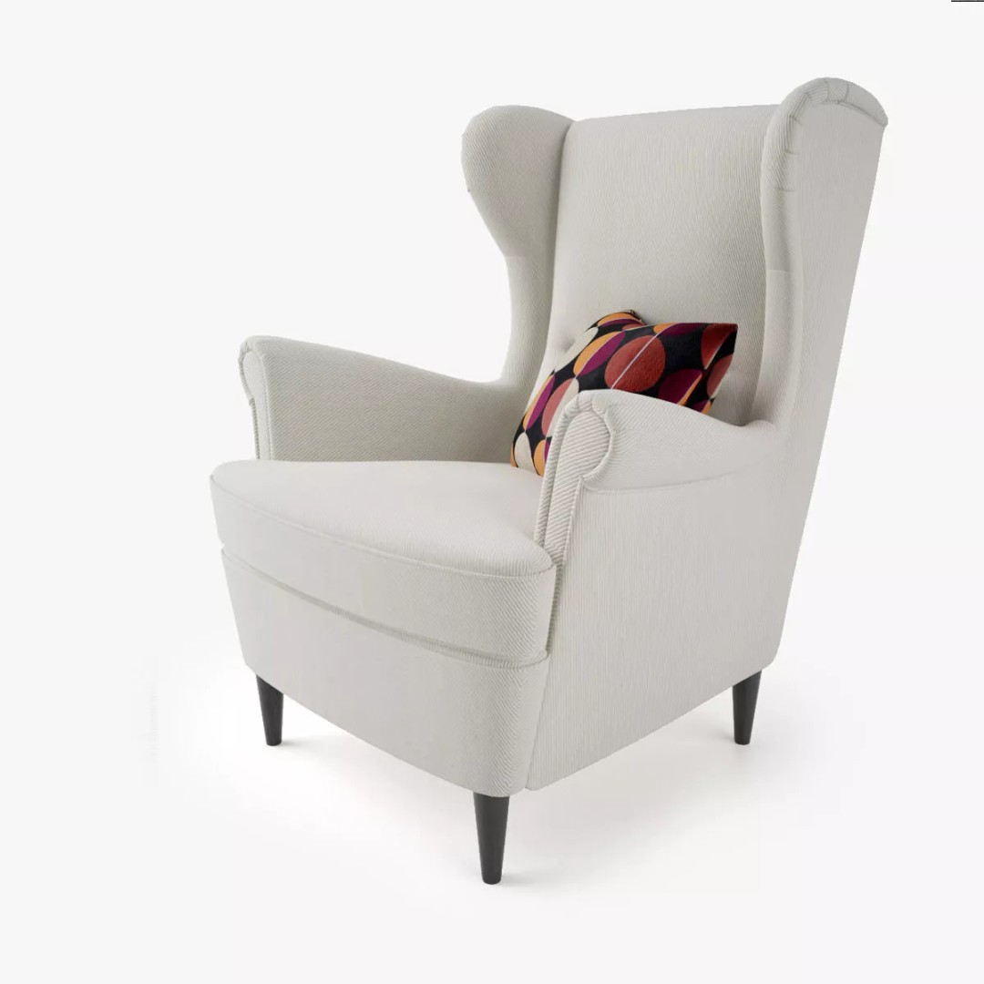 Wingback Chair 3D Model – Modern Seating with Footstool, FBX & OBJ - View 7