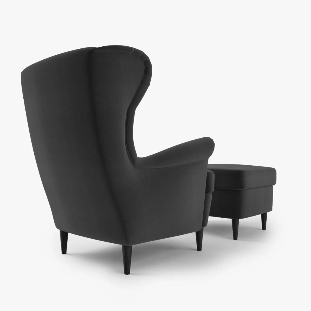 Wingback Chair 3D Model – Modern Seating with Footstool, FBX & OBJ - View 8