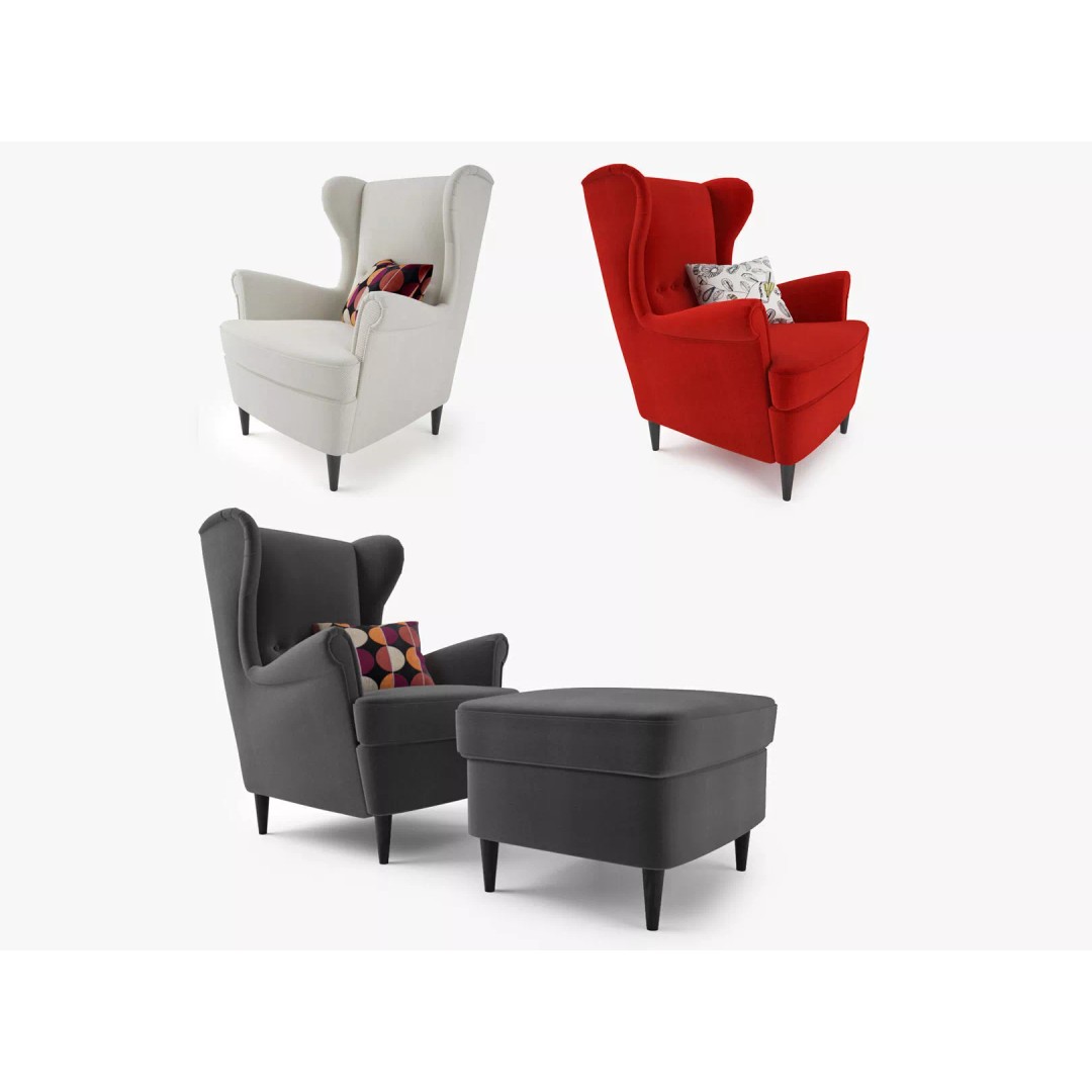 Wingback Chair 3D Model – Modern Seating with Footstool, FBX & OBJ - View 9