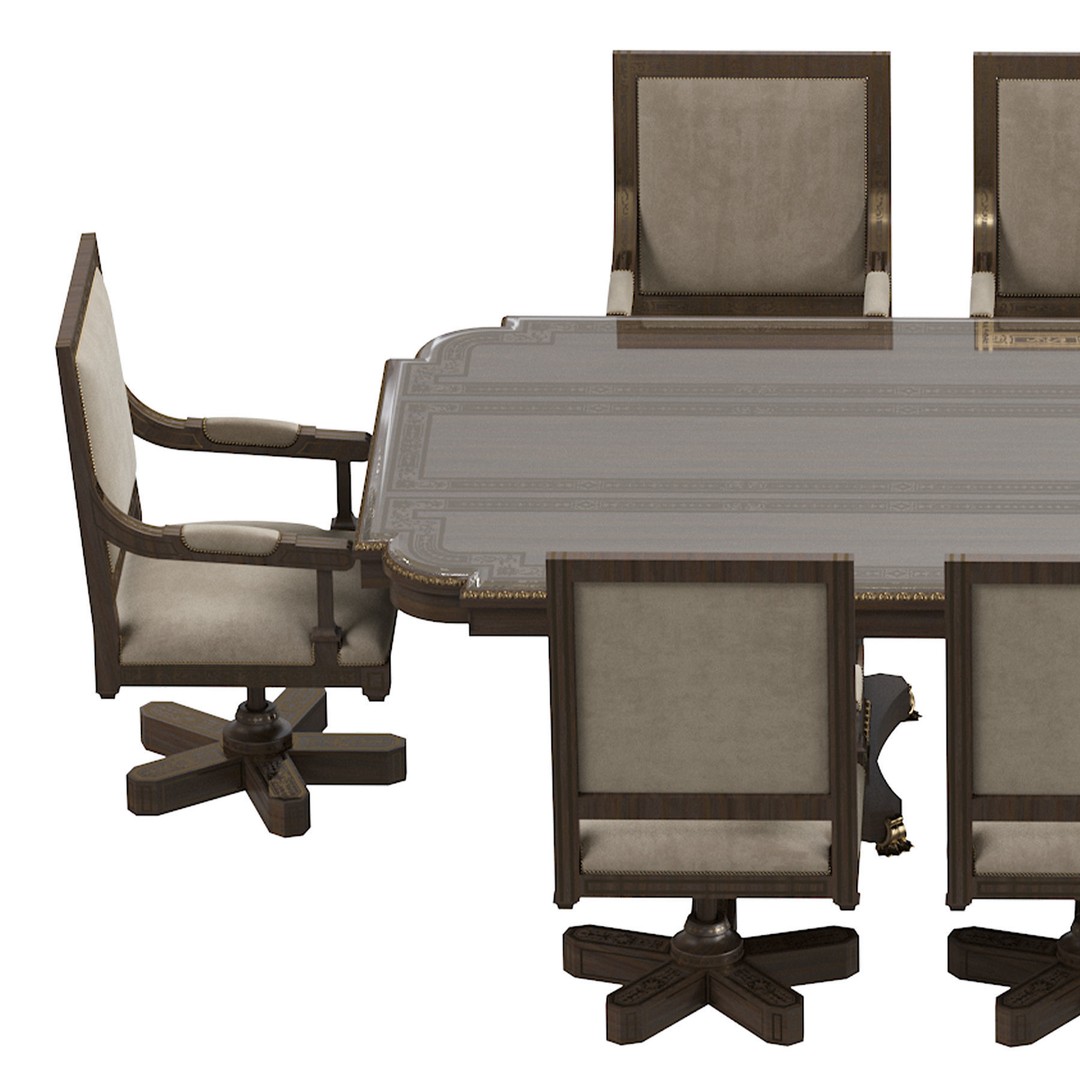 Arabic Chair and Table 3D Model – Classic Furniture Set, FBX/OBJ - View 12