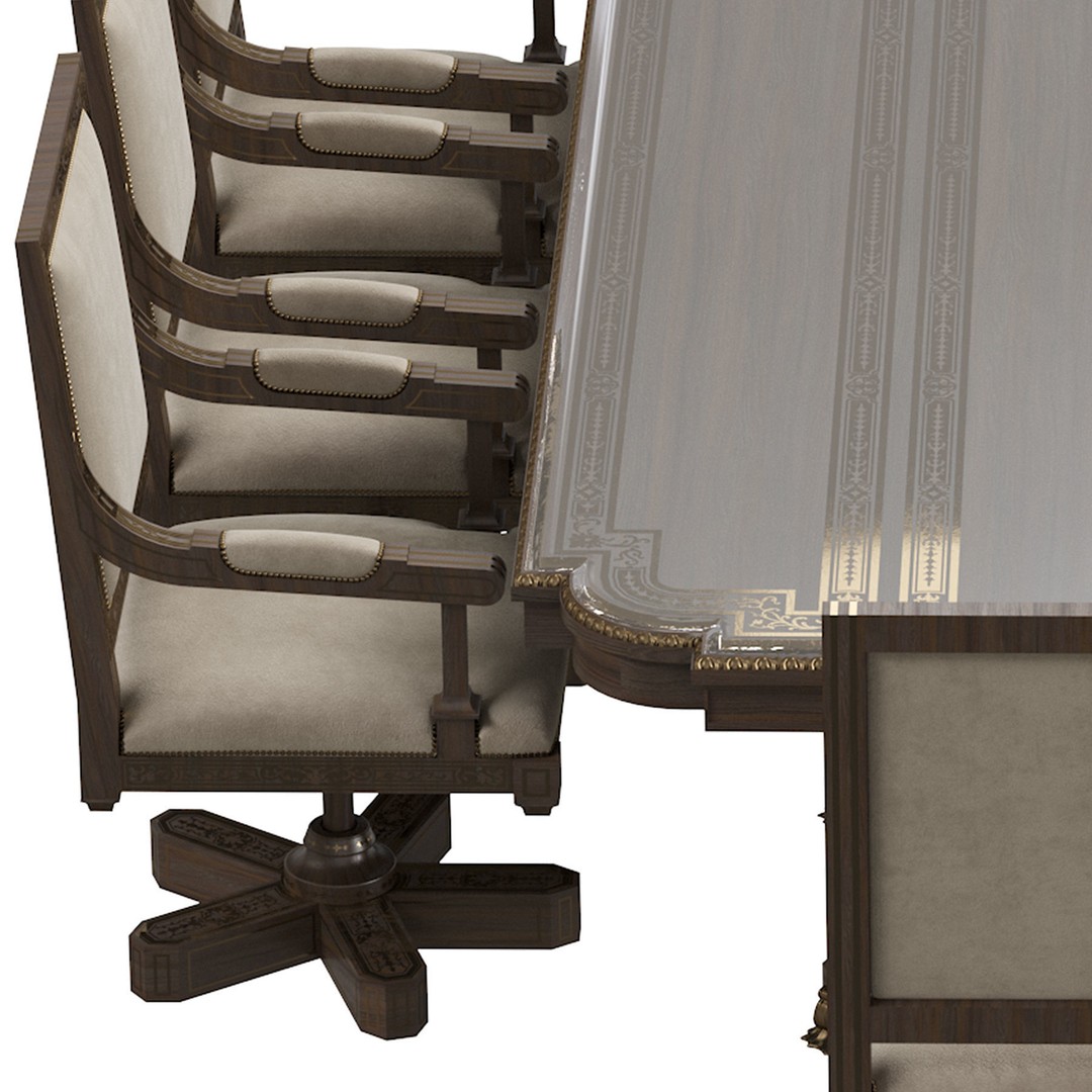 Arabic Chair and Table 3D Model – Classic Furniture Set, FBX/OBJ - View 16
