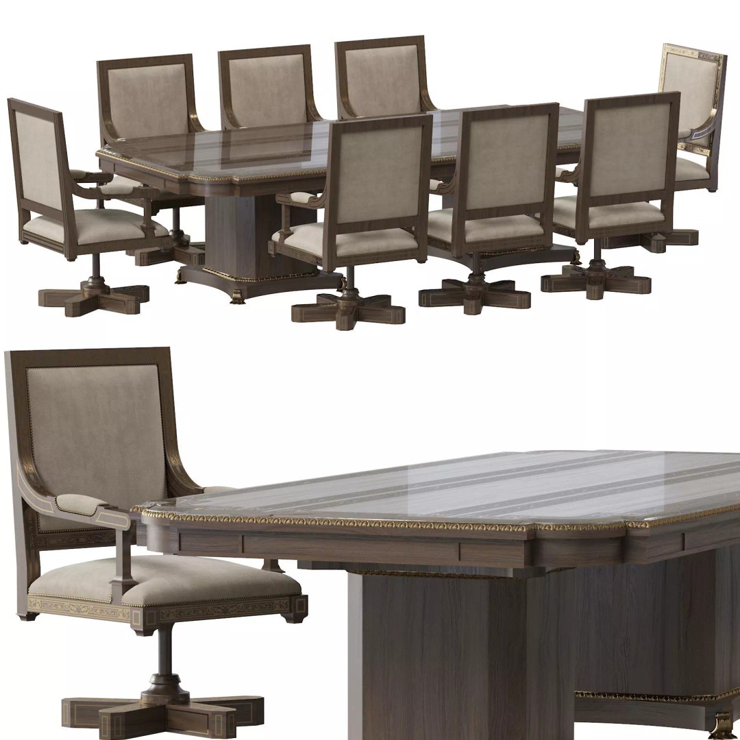 Arabic Chair and Table 3D Model – Classic Furniture Set, FBX/OBJ - View 2