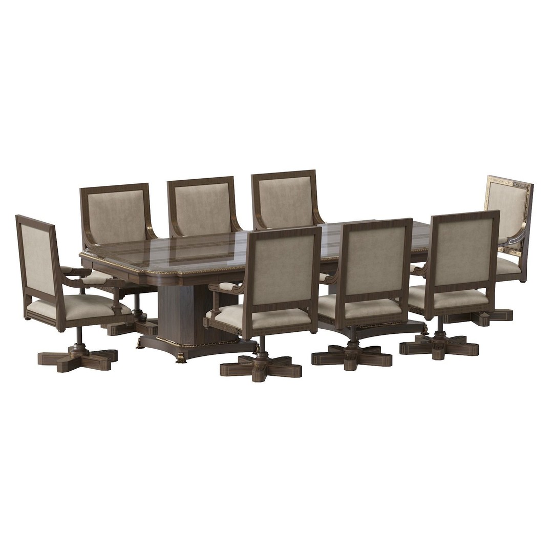 Arabic Chair and Table 3D Model – Classic Furniture Set, FBX/OBJ - View 24