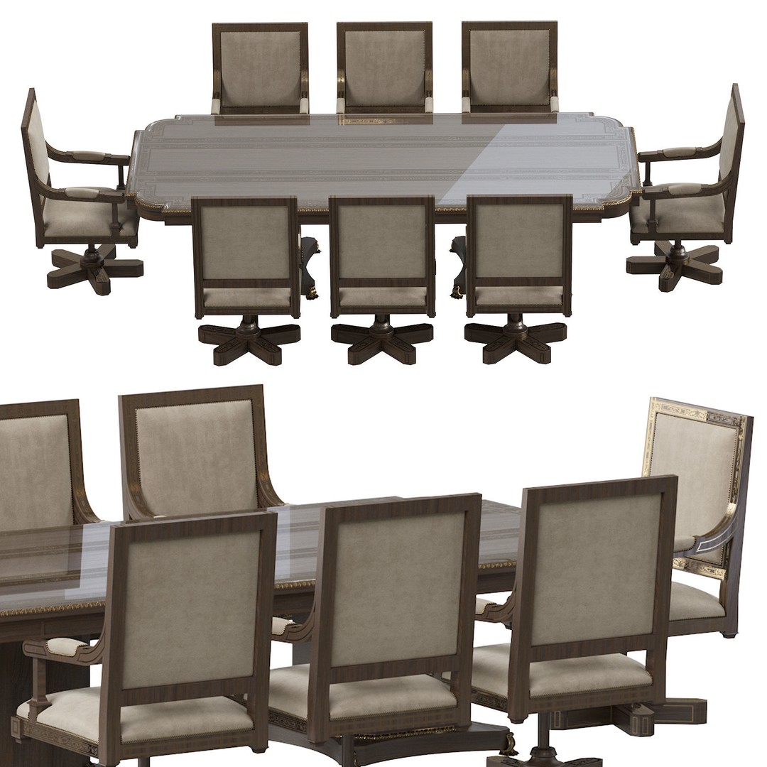 Arabic Chair and Table 3D Model – Classic Furniture Set, FBX/OBJ - View 3