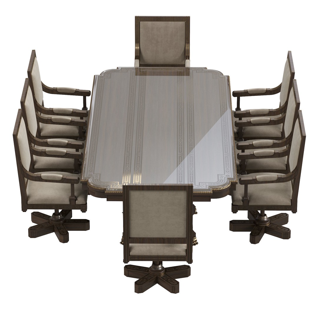 Arabic Chair and Table 3D Model – Classic Furniture Set, FBX/OBJ - View 4