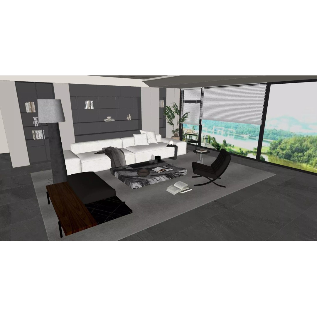 Italian Style Light Luxury Living Room 3D Model – PBR Textures, FBX, OBJ