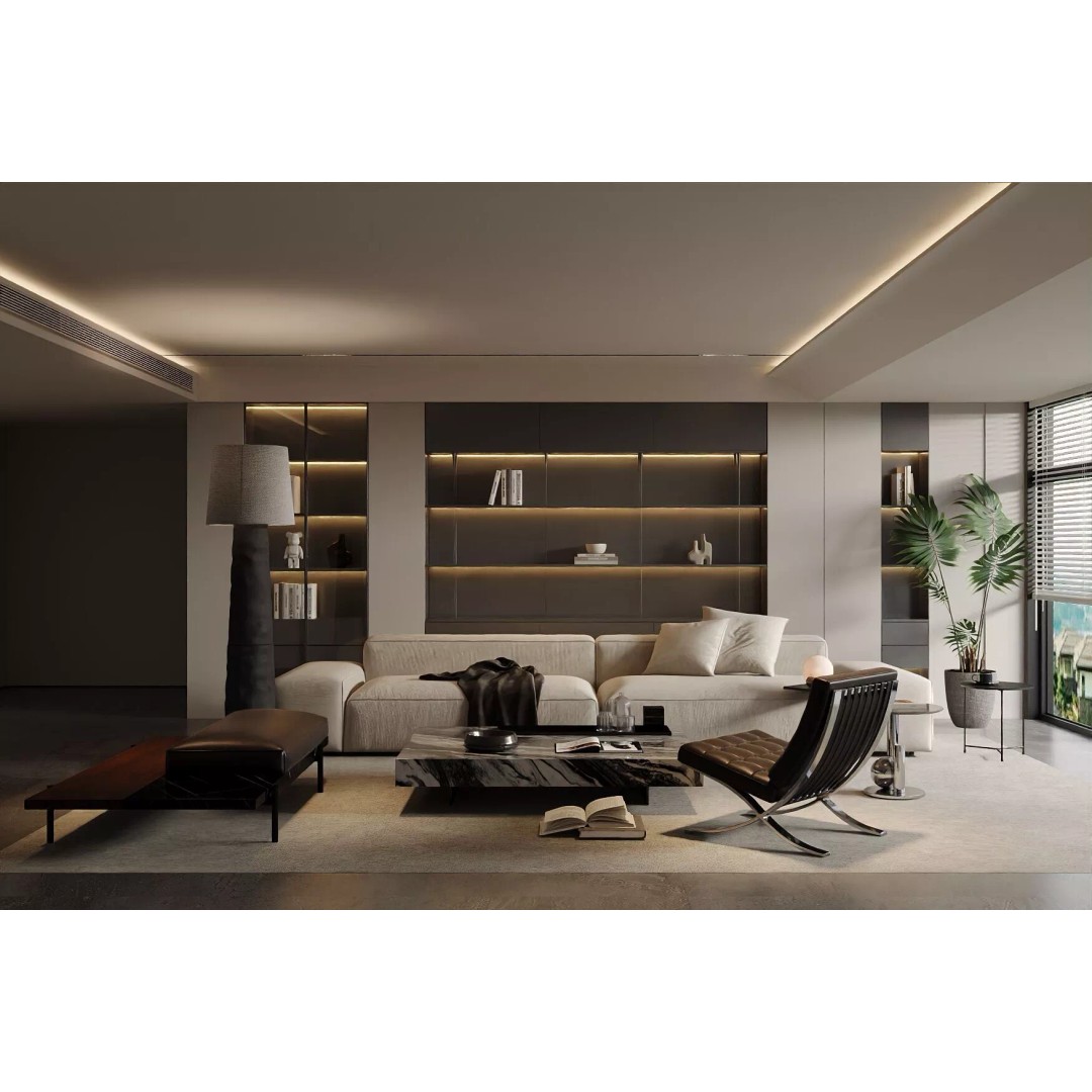 Italian Style Light Luxury Living Room 3D Model – PBR Textures, FBX, OBJ - View 3