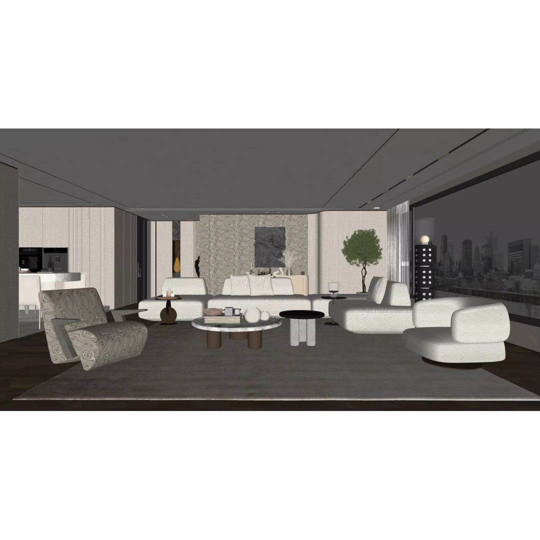Wabi-Sabi Villa Living Room 3D Model – Modern Interior, FBX, OBJ