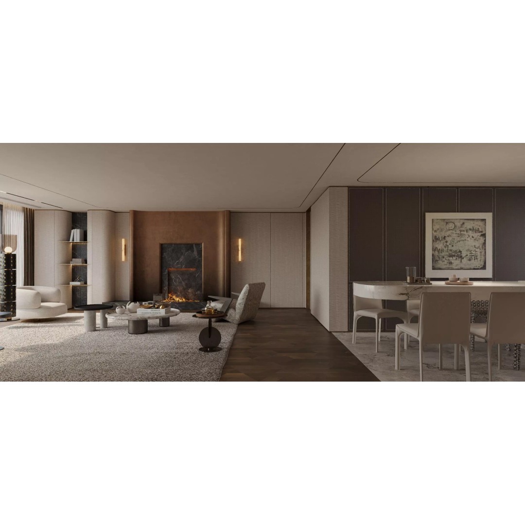 Wabi-Sabi Villa Living Room 3D Model – Modern Interior, FBX, OBJ - View 3