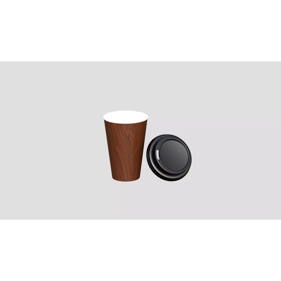 Coffee Cup 3D Model – Low Poly Wooden Design for Interior Use