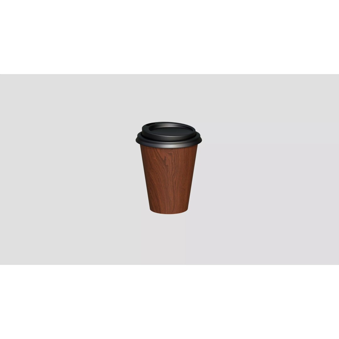 Coffee Cup 3D Model – Low Poly Wooden Design for Interior Use - View 2