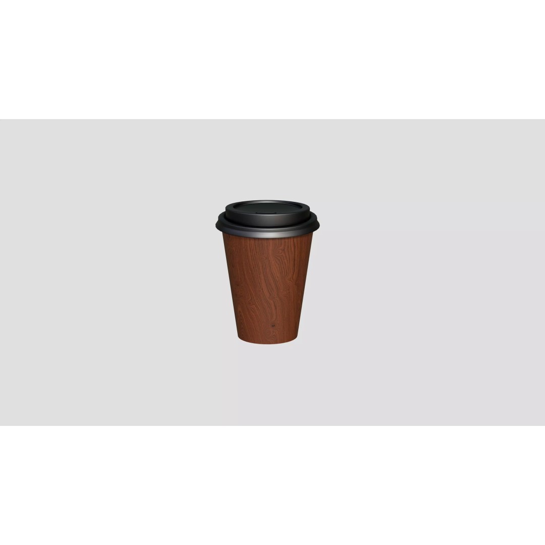Coffee Cup 3D Model – Low Poly Wooden Design for Interior Use - View 3