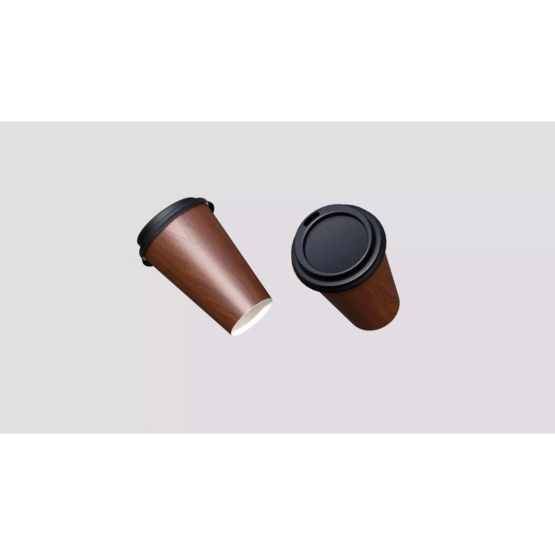 Coffee Cup 3D Model – Low Poly Wooden Design for Interior Use - View 5