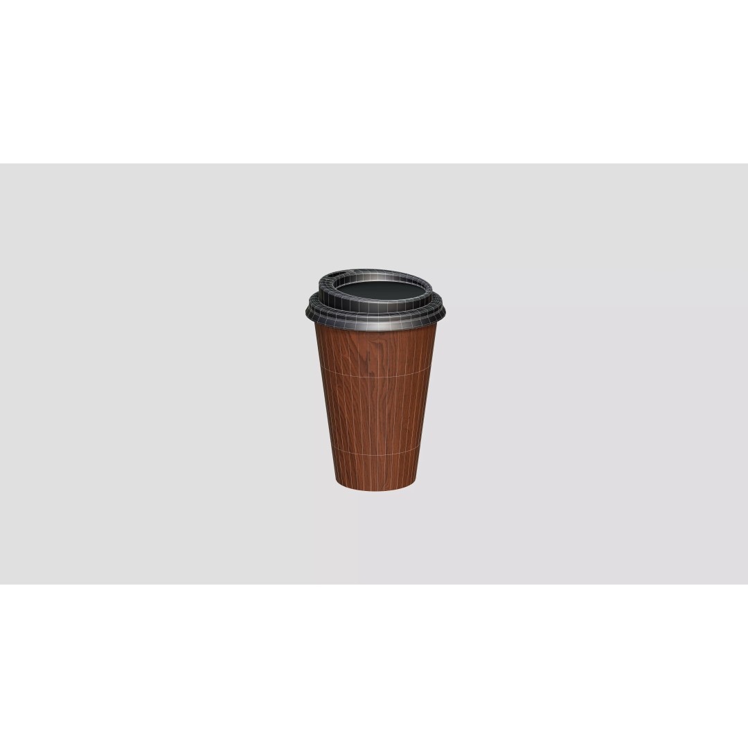 Coffee Cup 3D Model – Low Poly Wooden Design for Interior Use - View 7