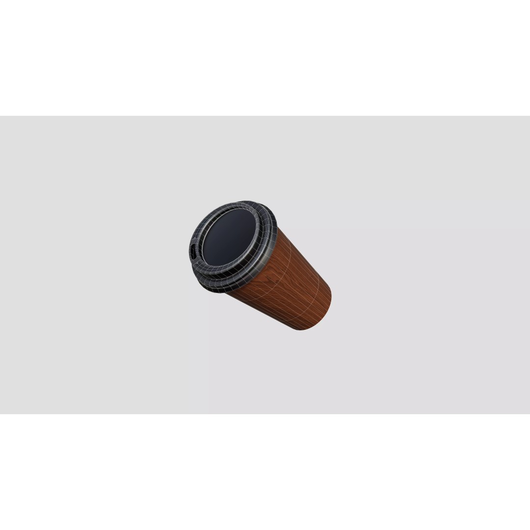 Coffee Cup 3D Model – Low Poly Wooden Design for Interior Use - View 8
