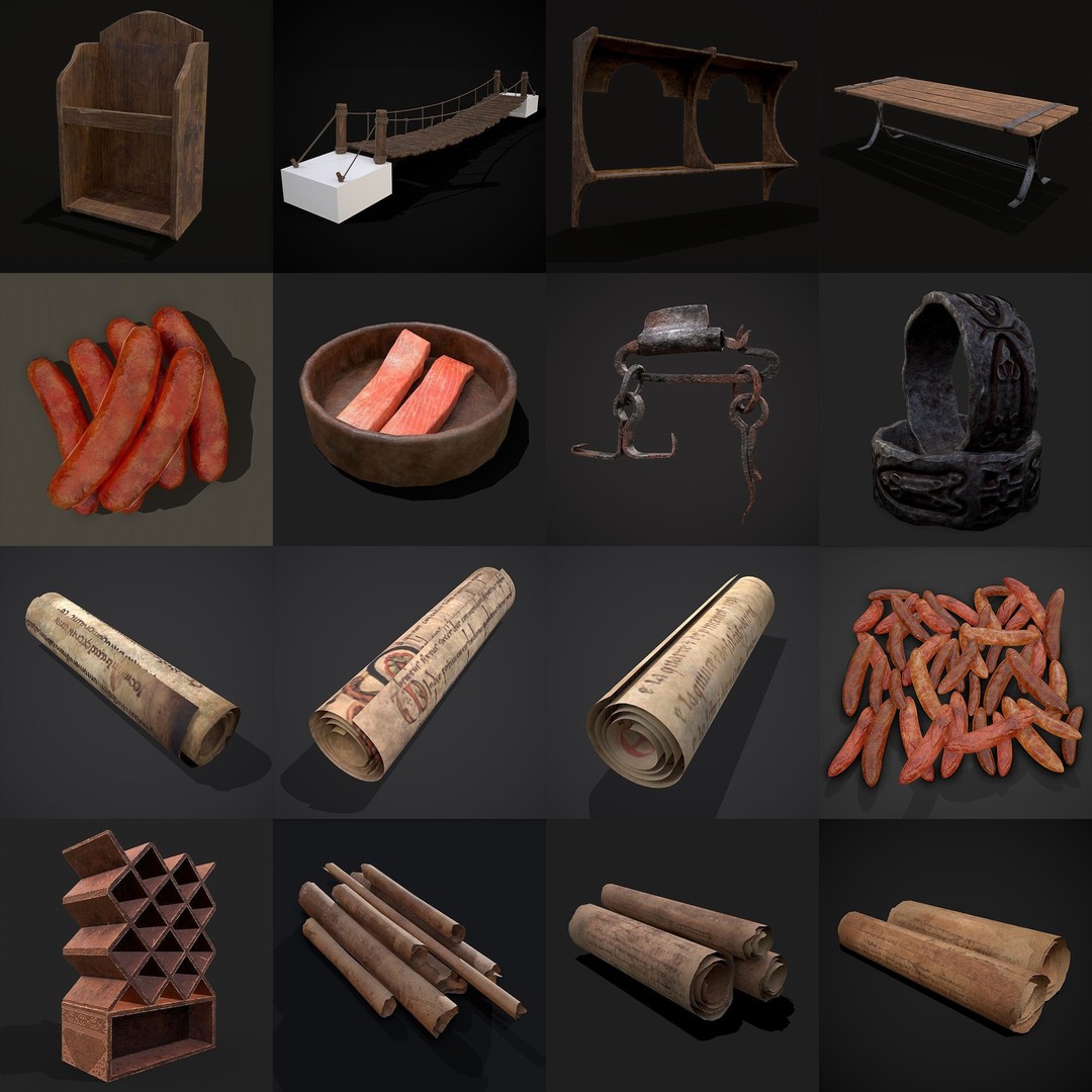 Medieval Props 3D Model – Low Poly Collection, FBX & OBJ Formats - View 10