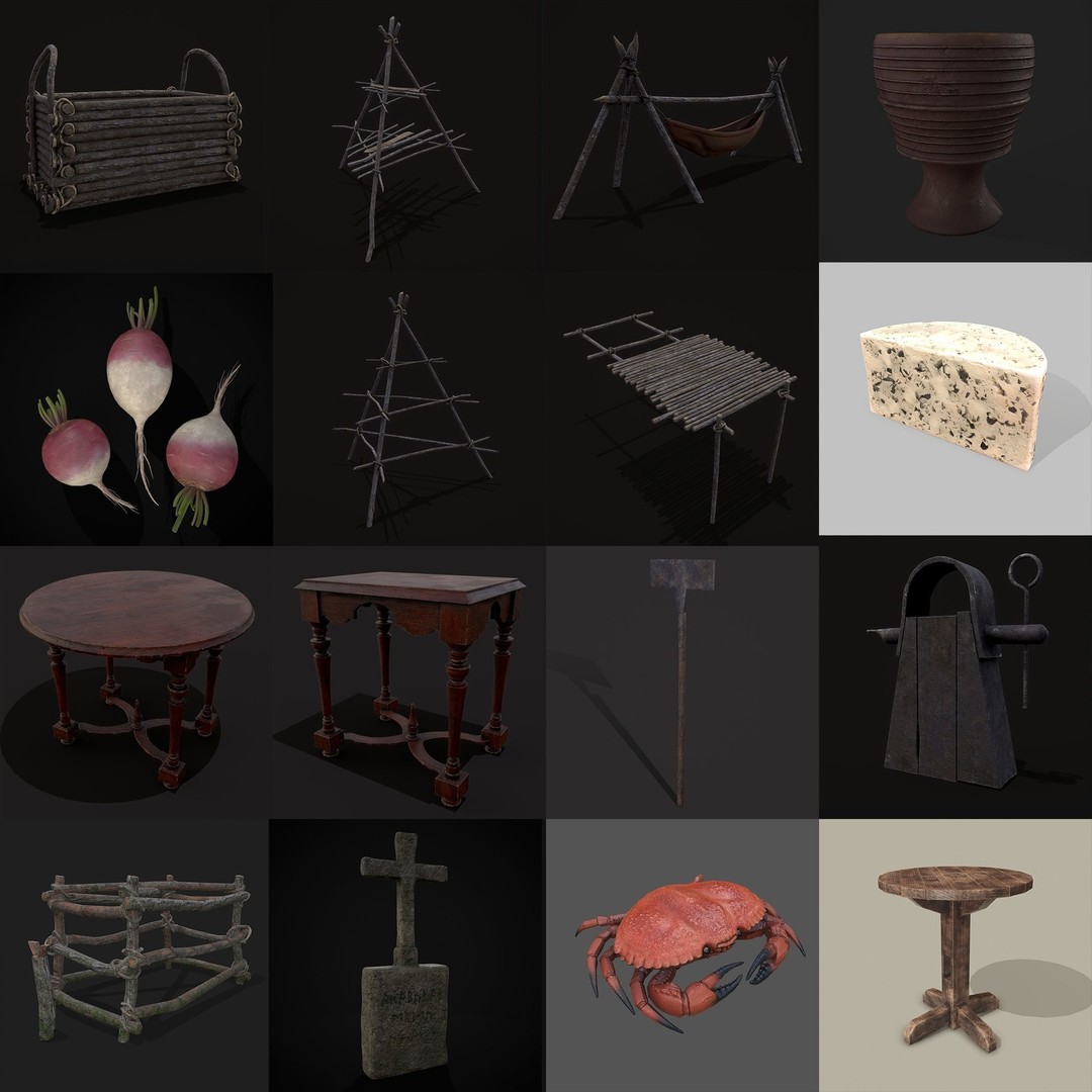 Medieval Props 3D Model – Low Poly Collection, FBX & OBJ Formats - View 11