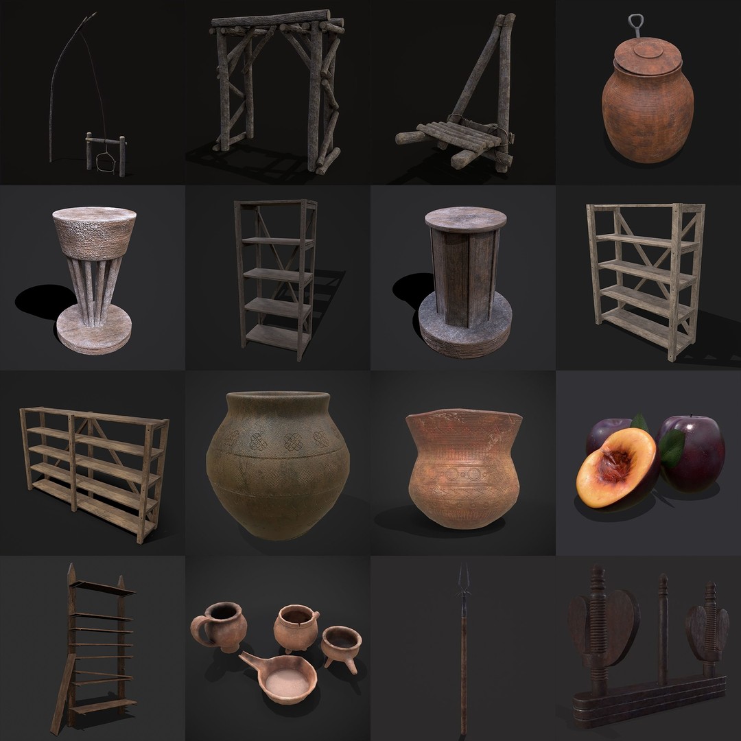 Medieval Props 3D Model – Low Poly Collection, FBX & OBJ Formats - View 12