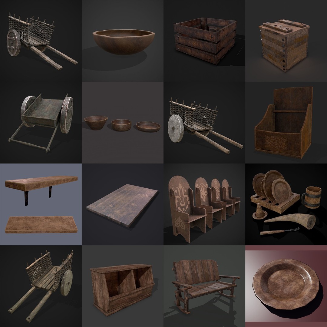 Medieval Props 3D Model – Low Poly Collection, FBX & OBJ Formats - View 14