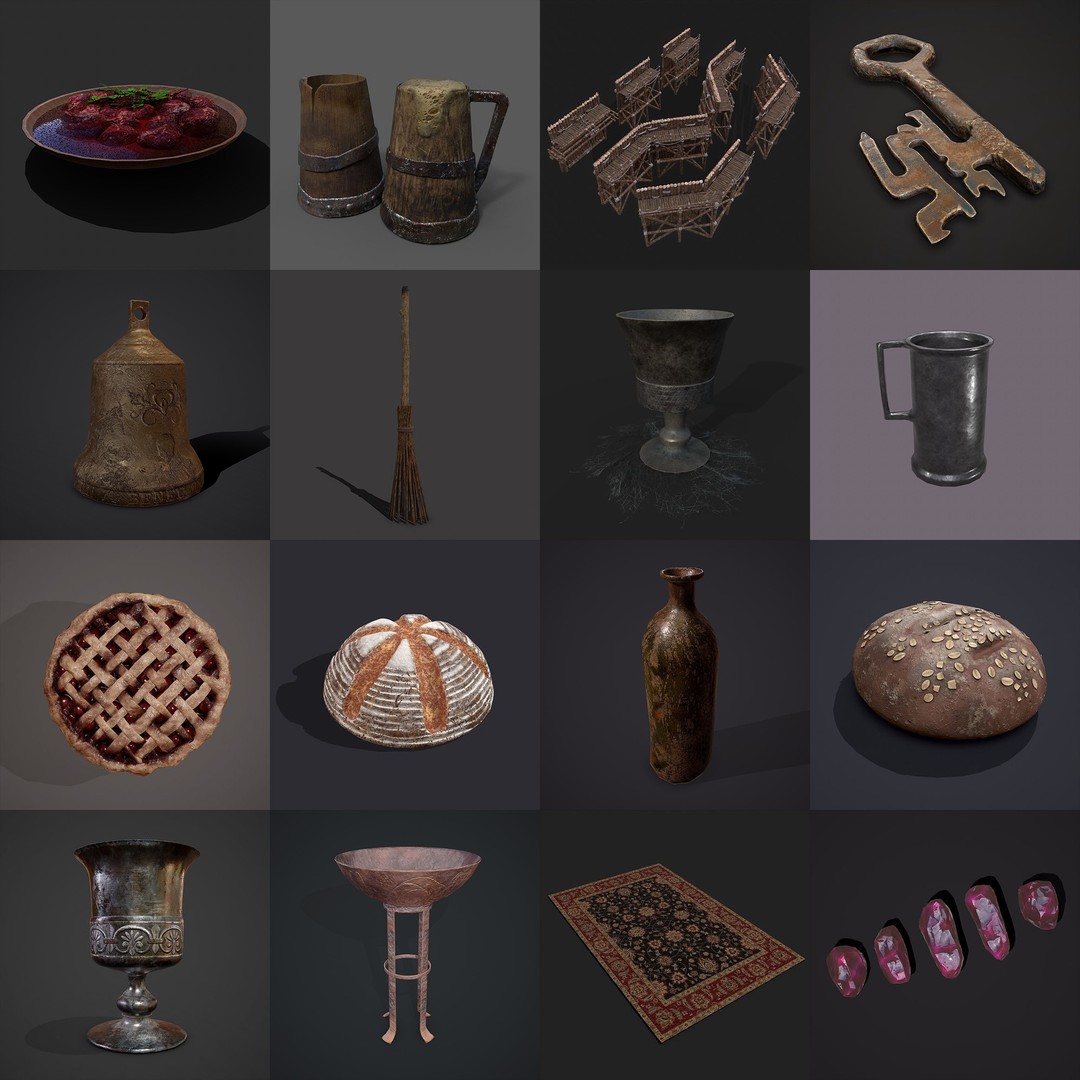 Medieval Props 3D Model – Low Poly Collection, FBX & OBJ Formats - View 15