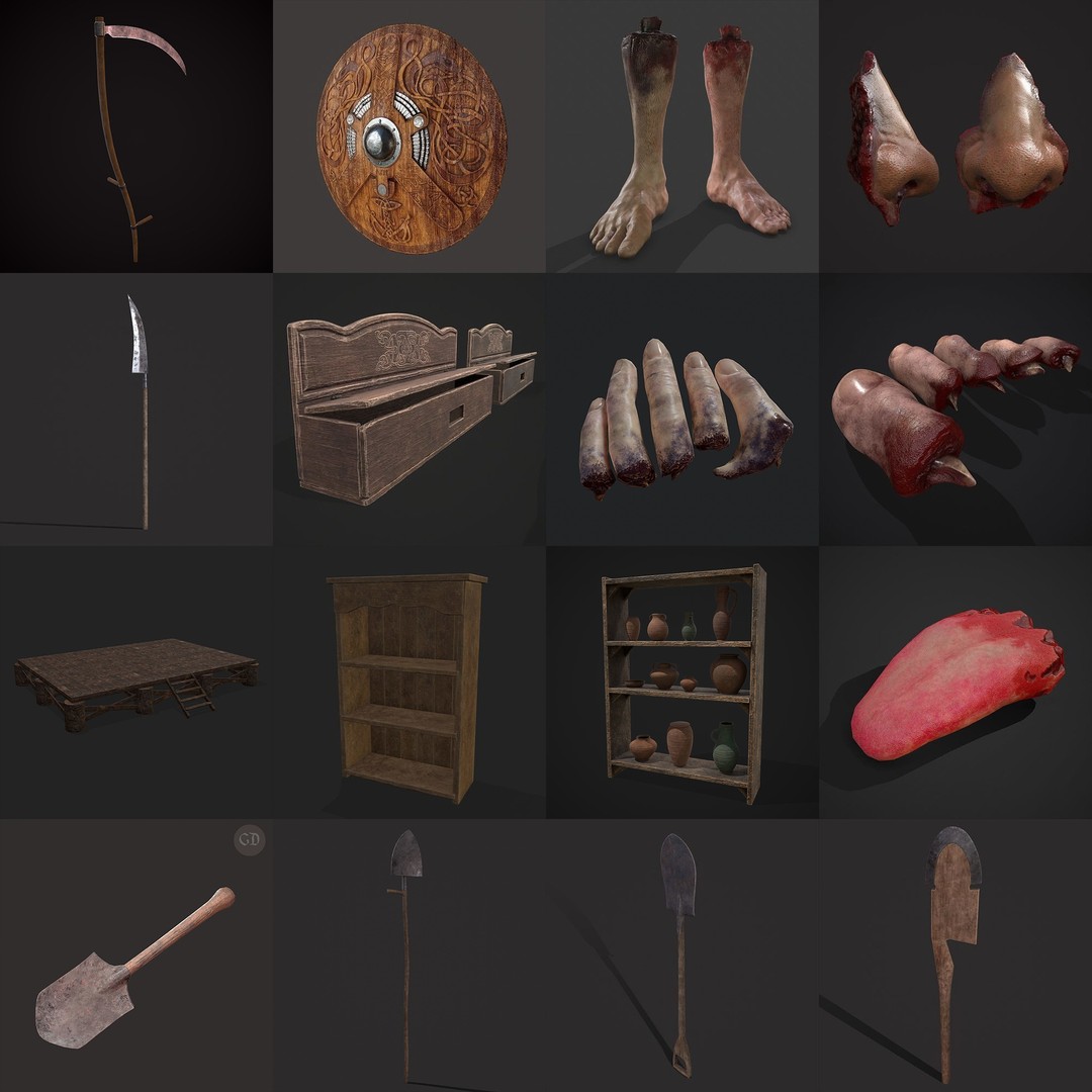 Medieval Props 3D Model – Low Poly Collection, FBX & OBJ Formats - View 16