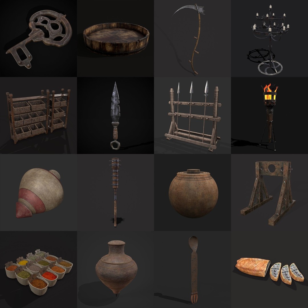 Medieval Props 3D Model – Low Poly Collection, FBX & OBJ Formats - View 17