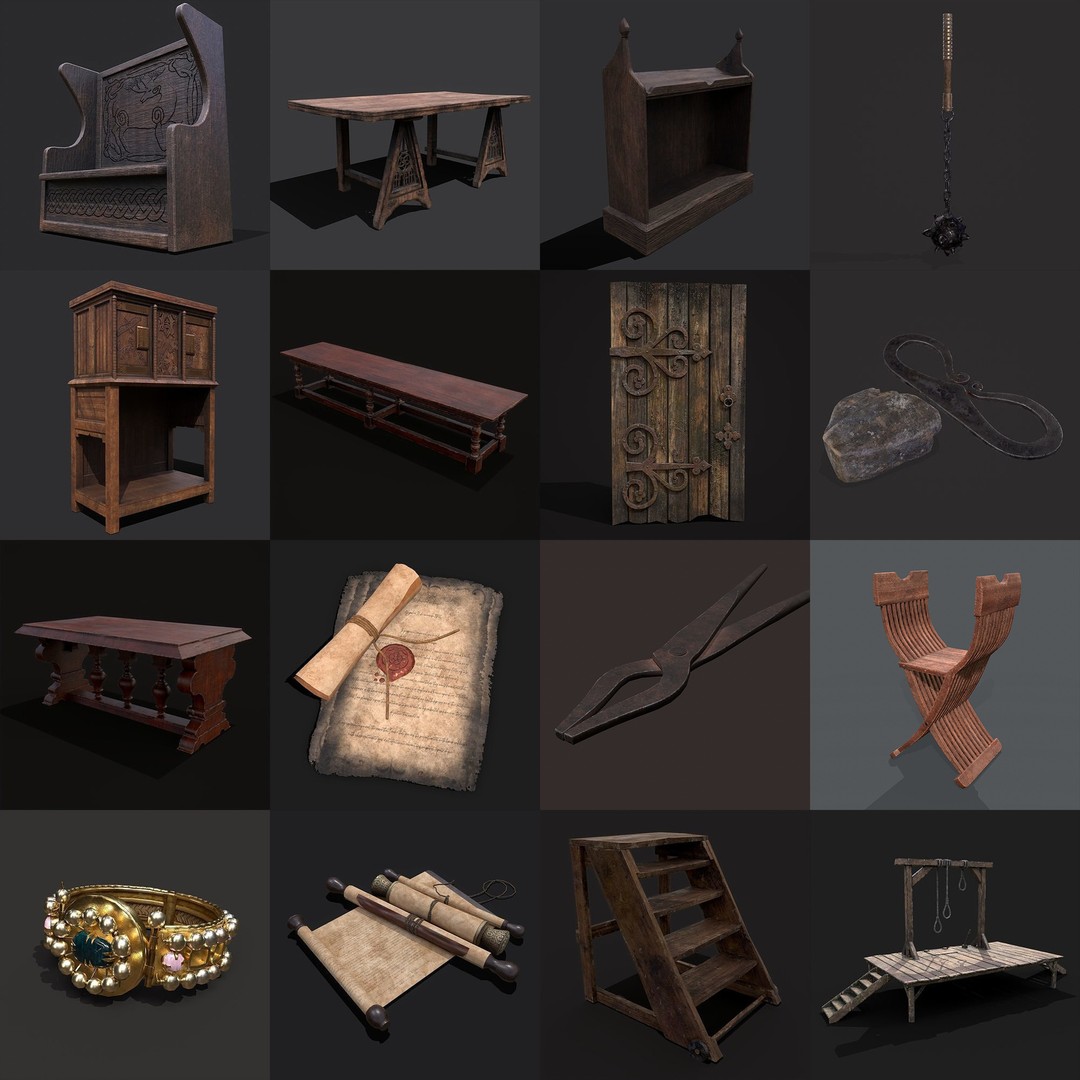 Medieval Props 3D Model – Low Poly Collection, FBX & OBJ Formats - View 18